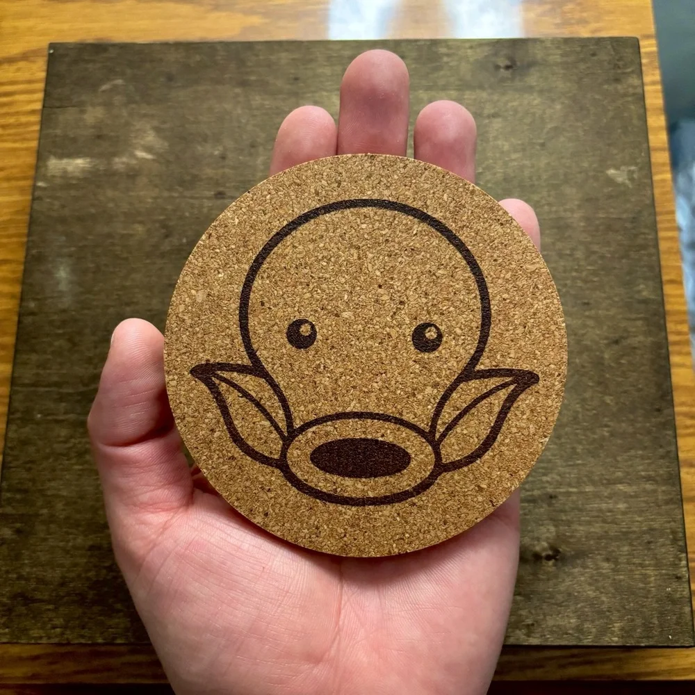 Pokemon Bellsprout Face Laser Engraved Cork Coaster